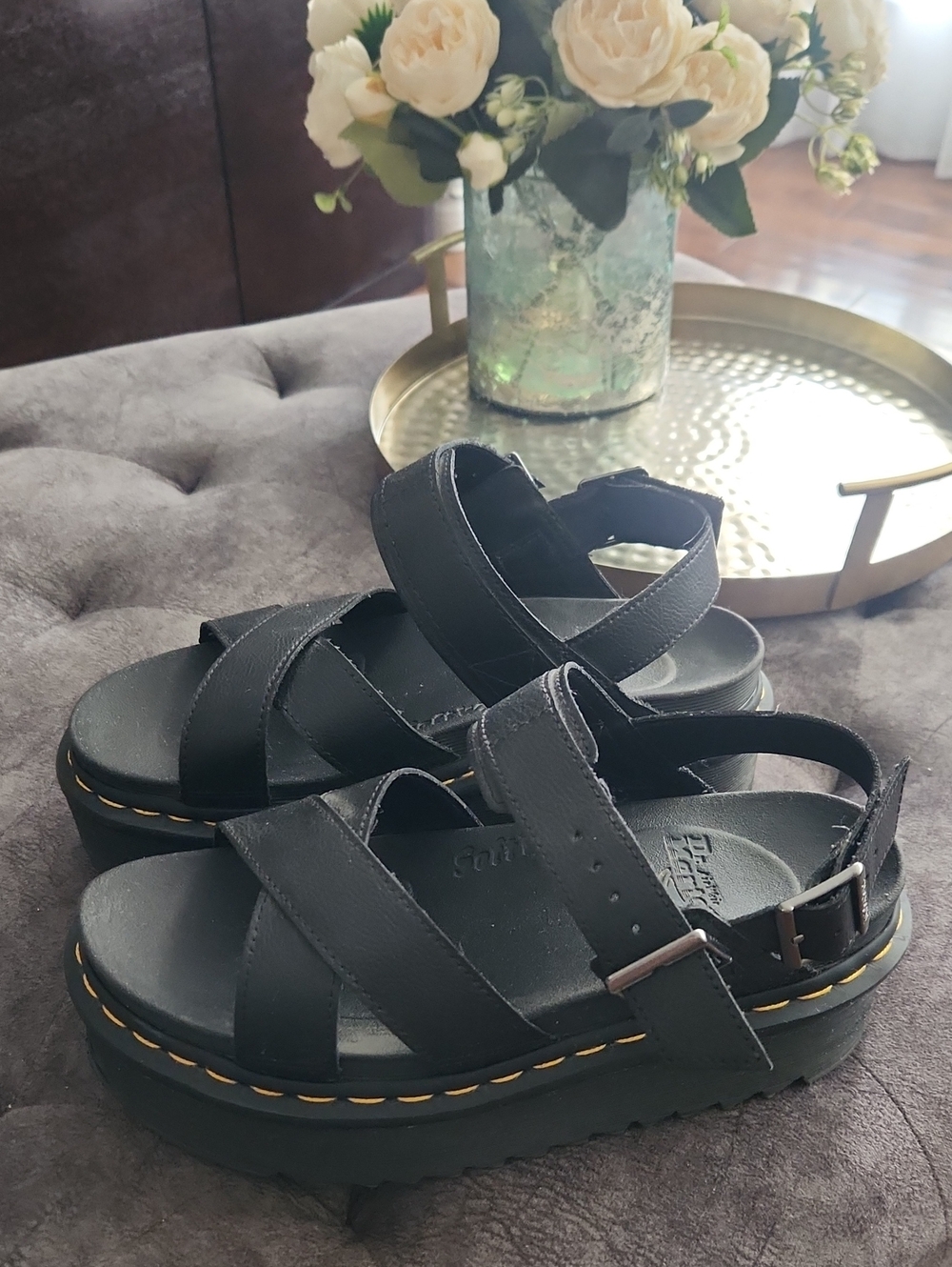 Dr. Martens Black Platform Crisscross Strap Sandals